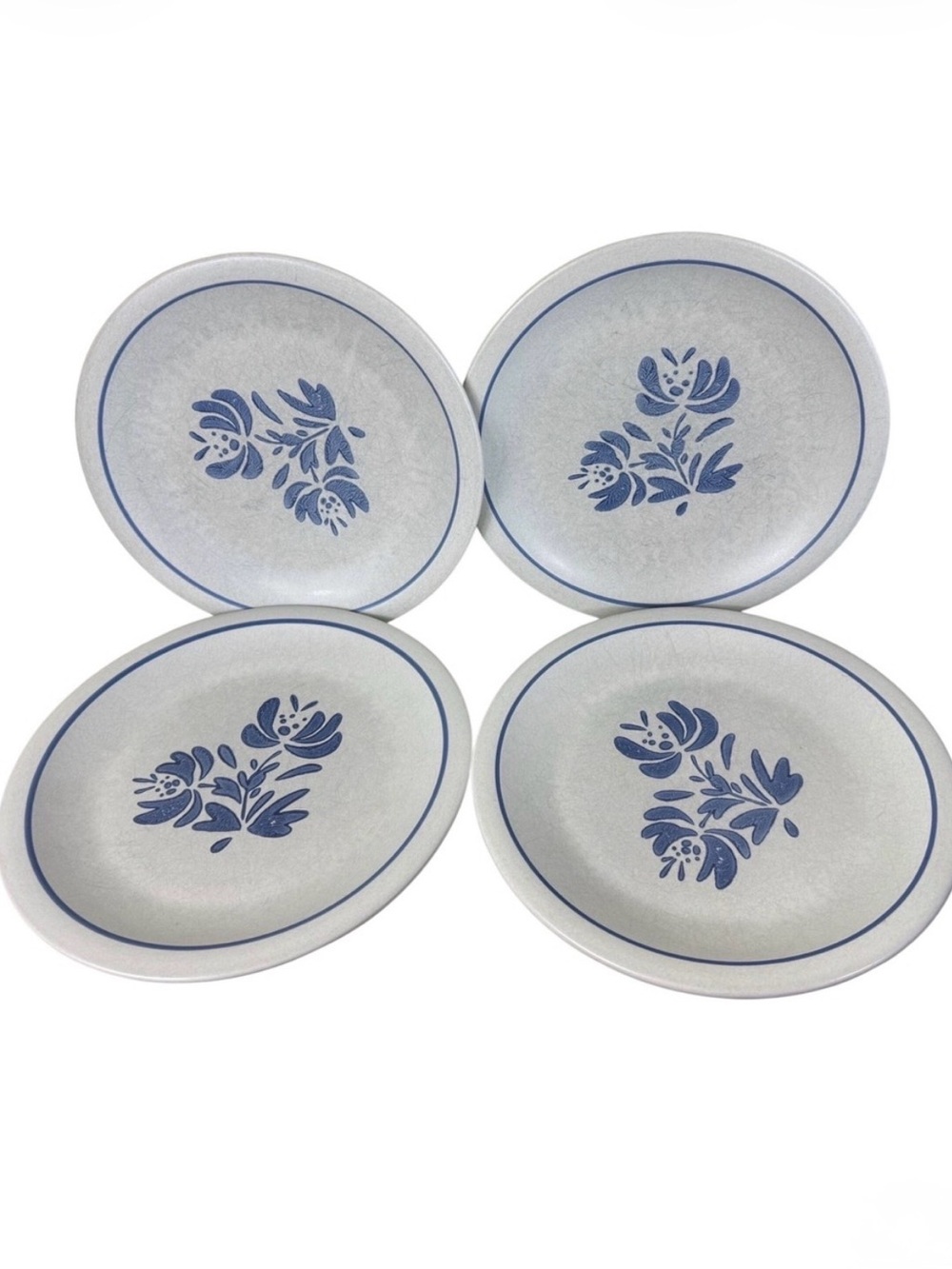 Pfaltzgraff Yorktowne Salad Plates Set of 4 Blue Floral Gray Stoneware USA